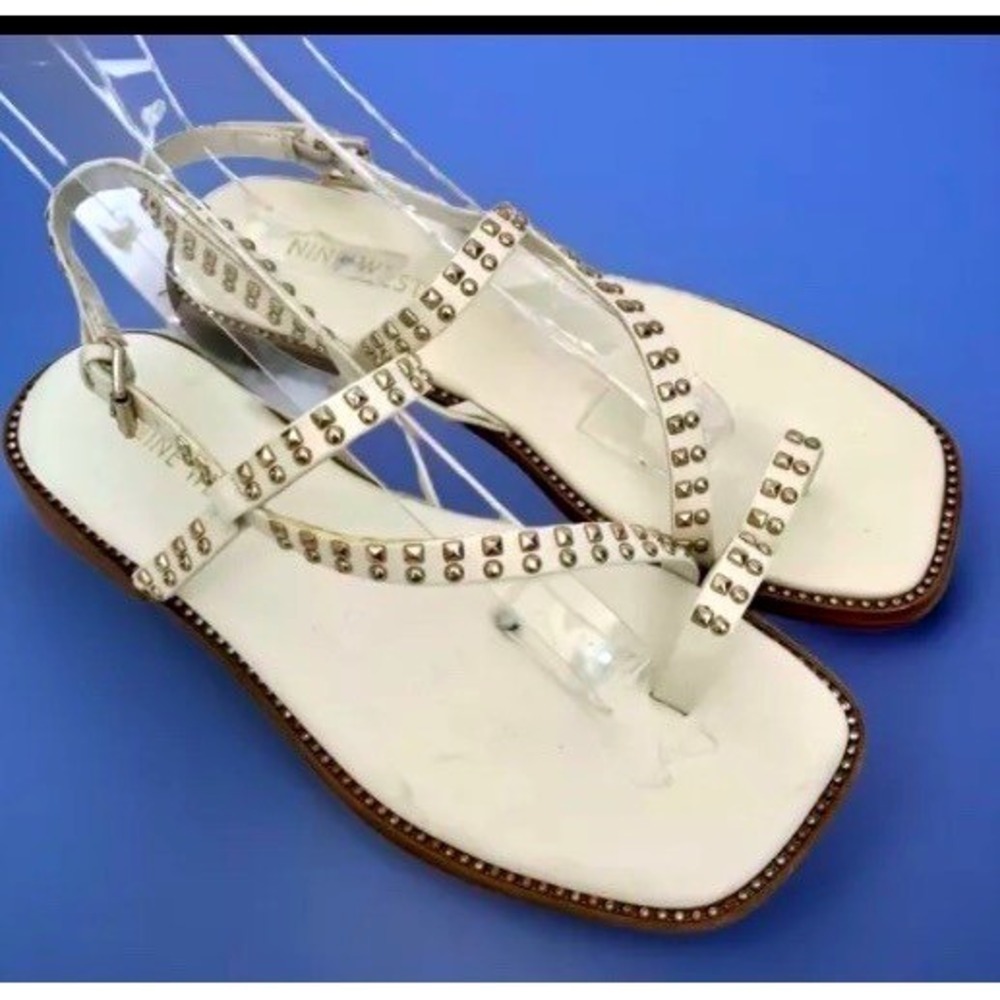 Nine West Sandal Sz 6.5 Shoe‎ White Studded Women's Trad Wife